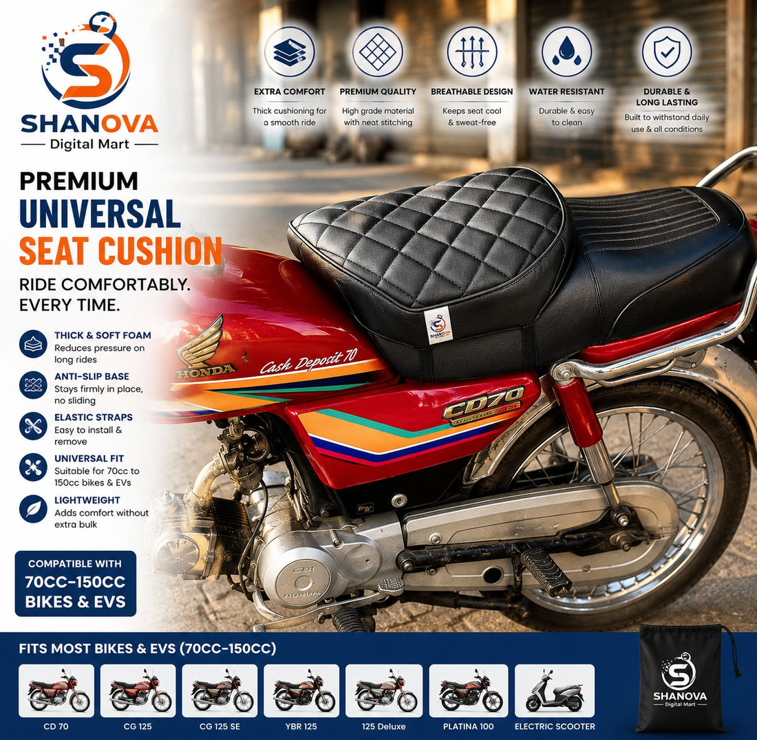 Premium Universal Seat Cushion | Compatible with 70cc–150cc Bikes & EVs