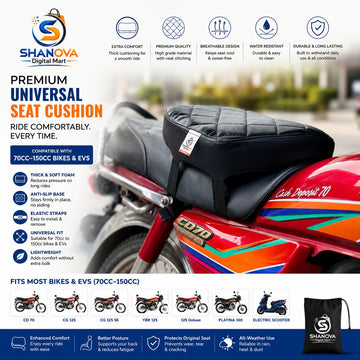 Premium Universal Seat Cushion | Compatible with 70cc–150cc Bikes & EVs